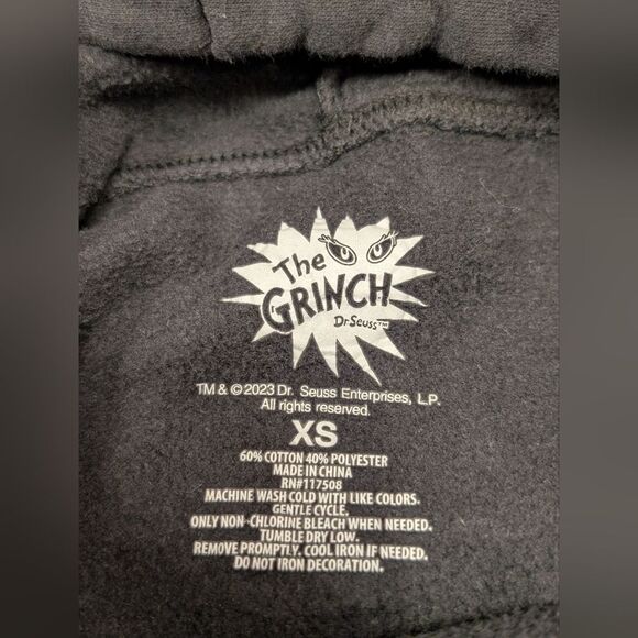 Dr. Seuss The Grinch "Merry Whatever" Hoodie XS Black Christmas Sweatshirt - Picture 7 of 8